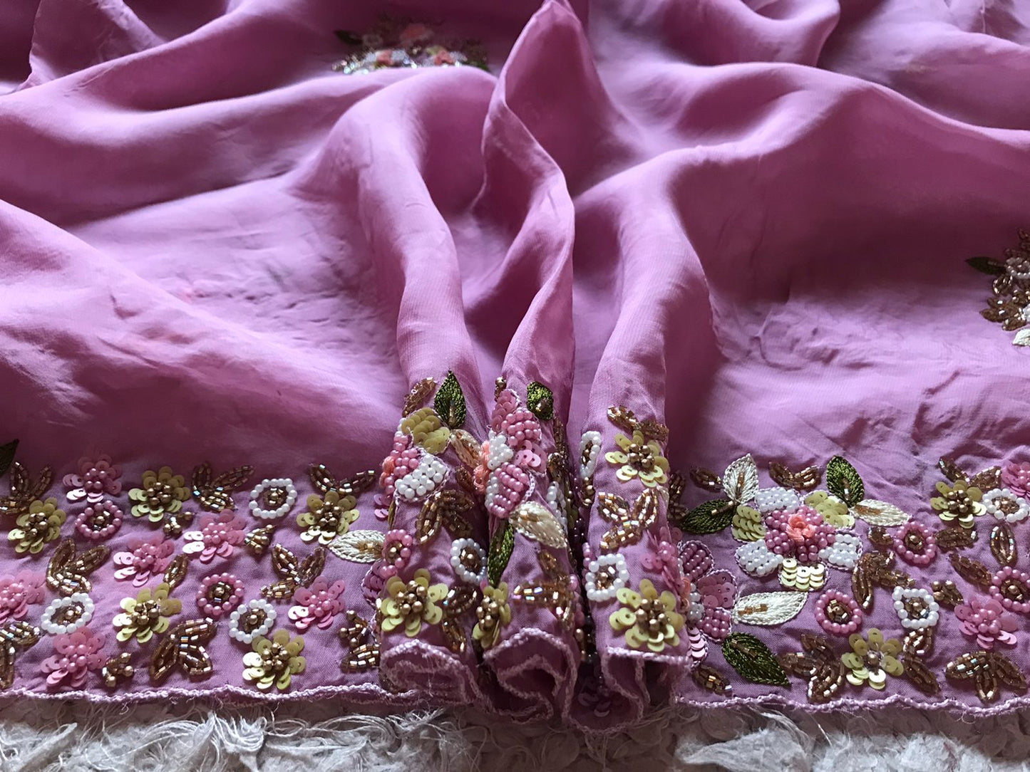Mauve organza designer saree - Saffronfashionindia