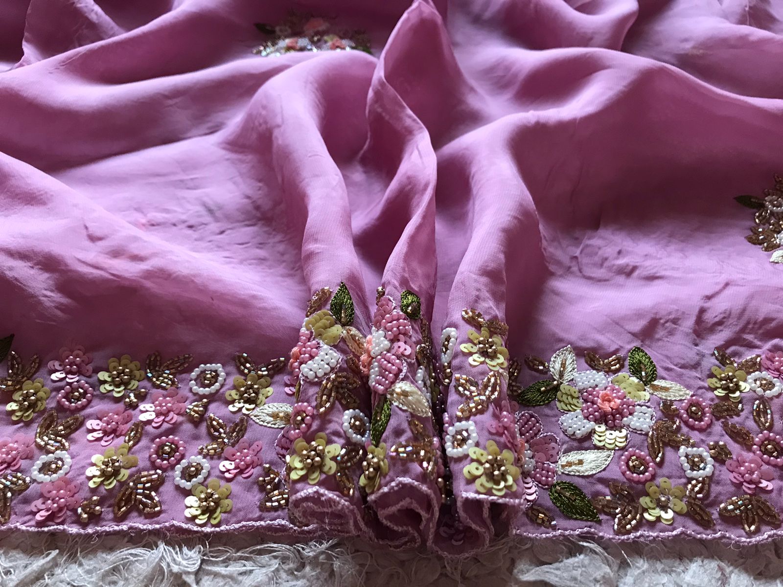 Mauve organza designer saree - Saffronfashionindia