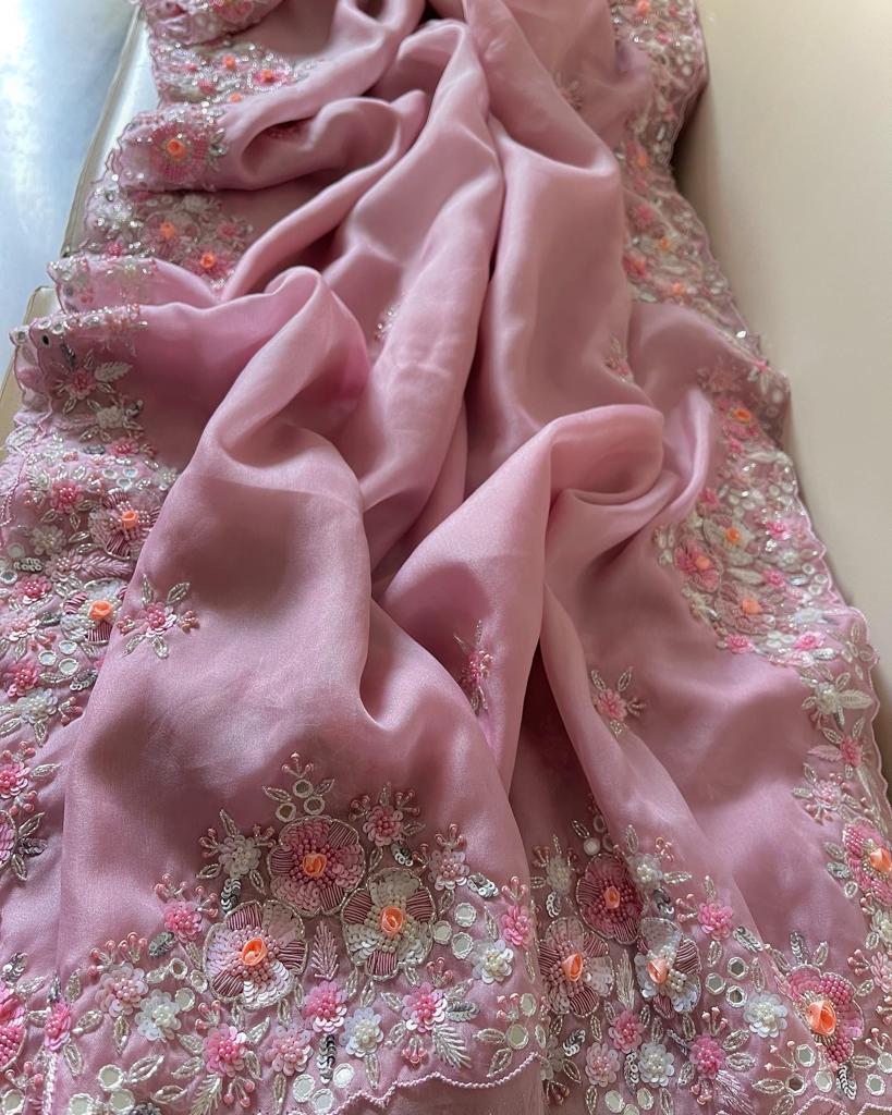 Amboni organza sequence saree - Saffronfashionindia
