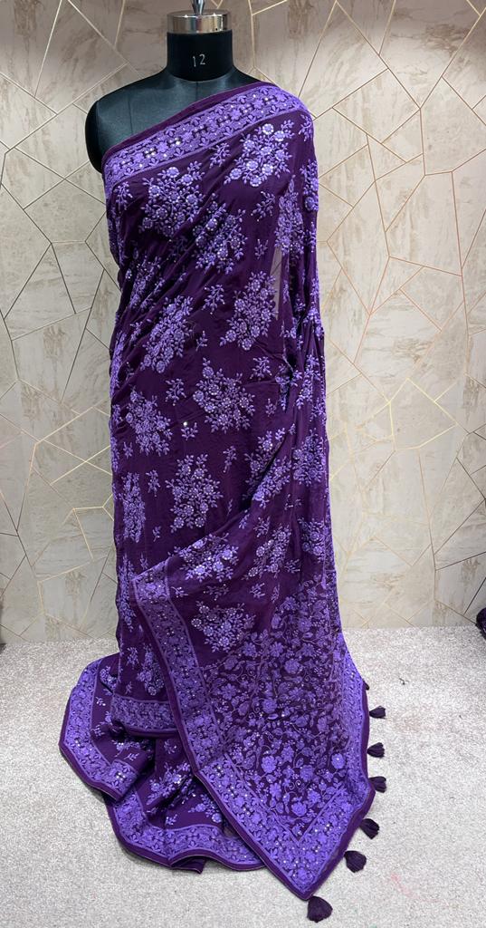 Kinzie Chikankari saree/gorgette saree - Saffronfashionindia