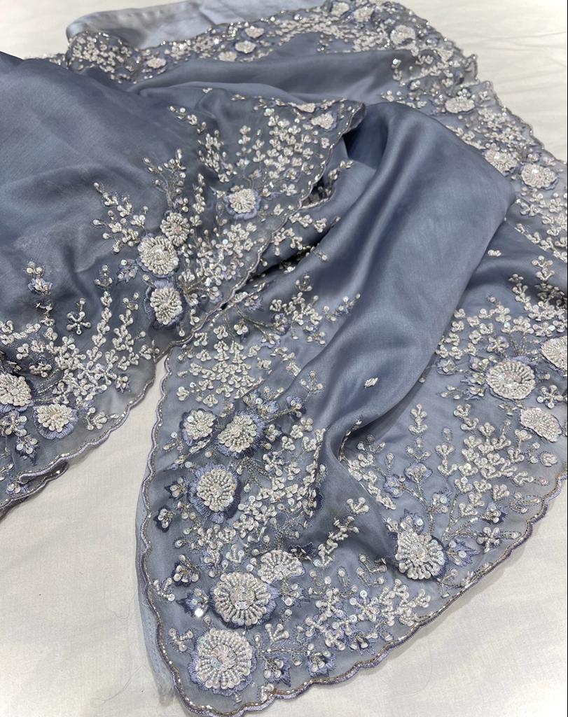 Ishik organza partywear saree - Saffronfashionindia