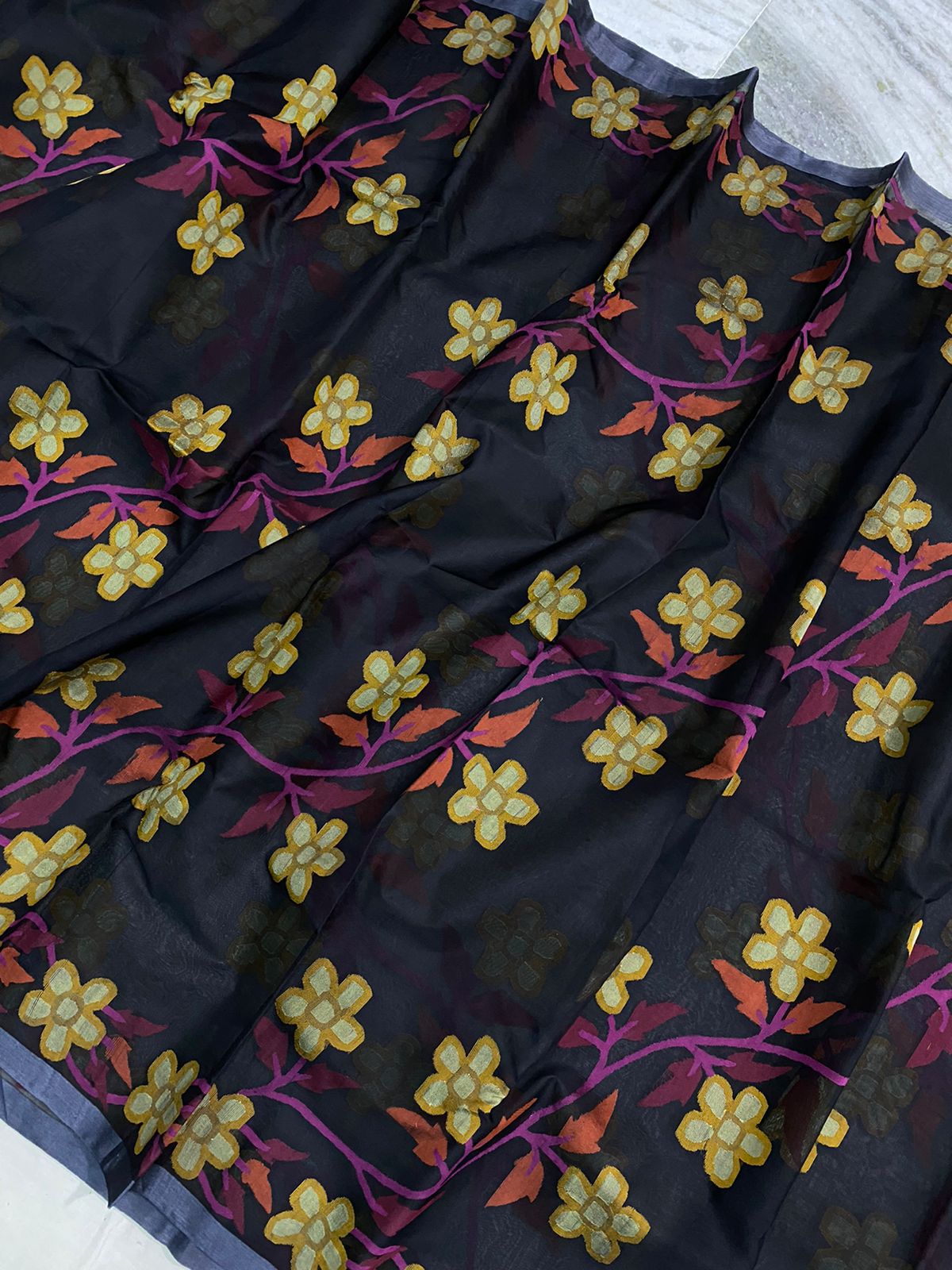 Malvika muslin jamdani saree - Saffronfashionindia