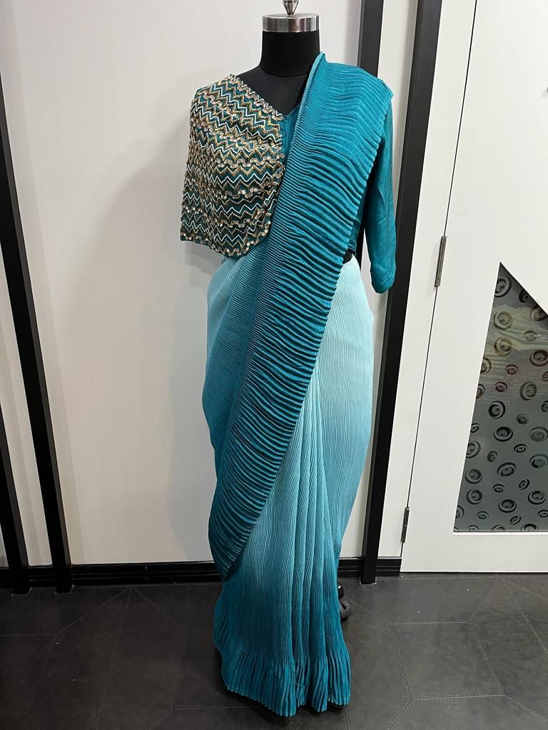 Fancy crushed lycra saree - Saffronfashionindia