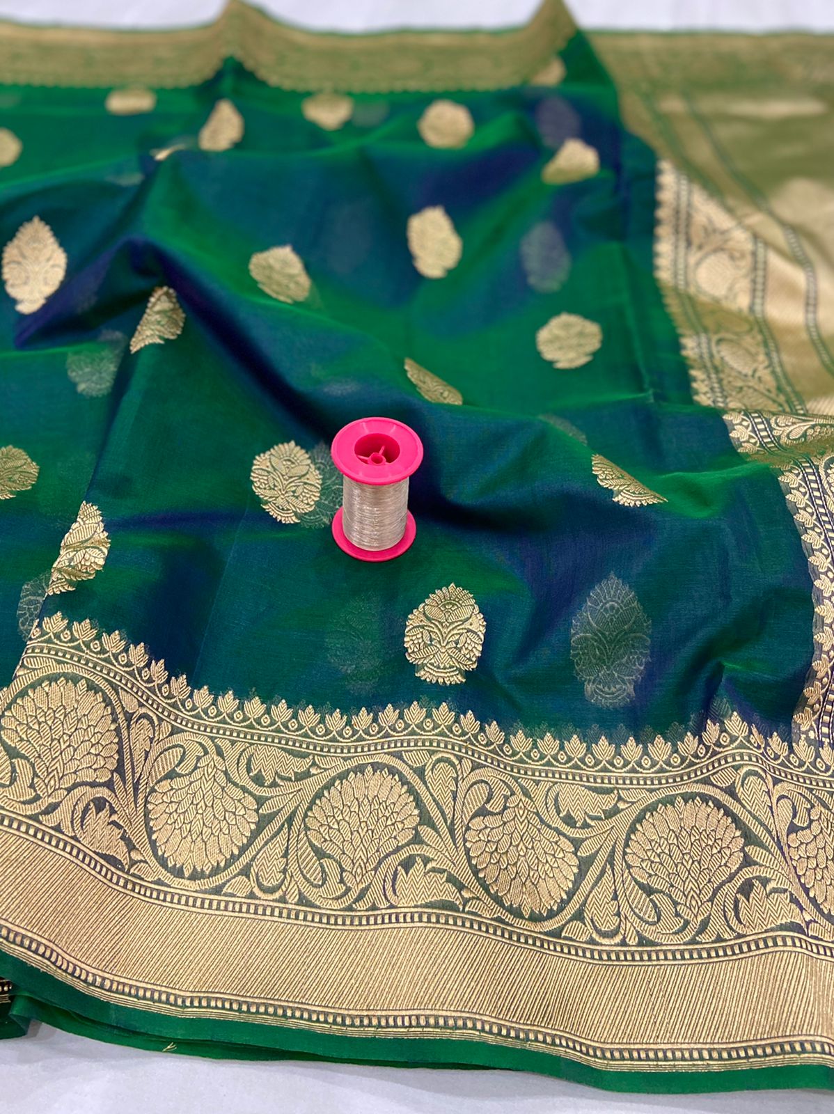 Lamba green organza kora silk saree - Saffronfashionindia