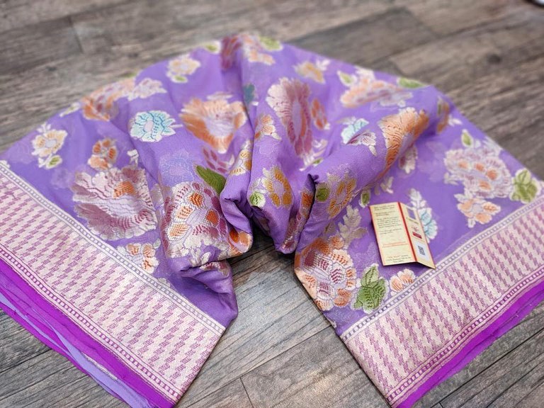Water zari Meenakari khaddi gorgette saree - Saffronfashionindia