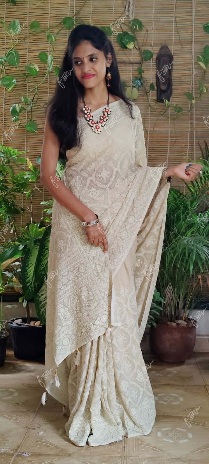 Kruti Chikankari Embroidery saree - Saffronfashionindia