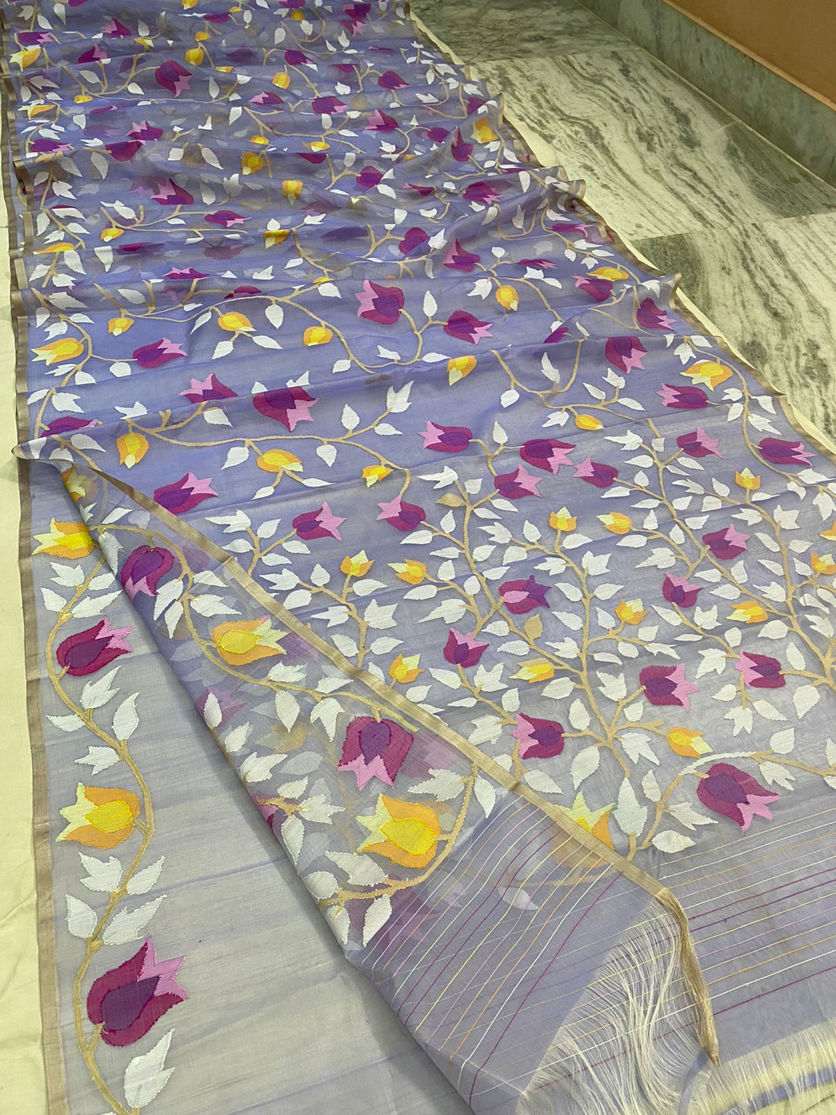 Grey beautiful jamdani saree - Saffronfashionindia