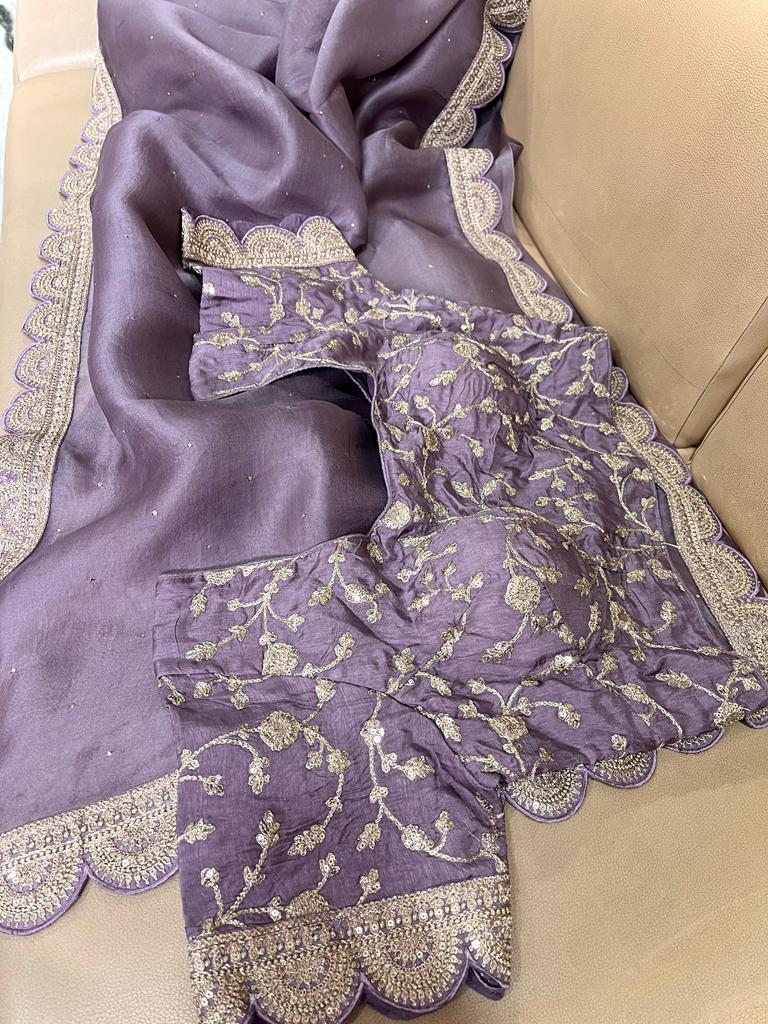 Betty scalloped organza saree - Saffronfashionindia