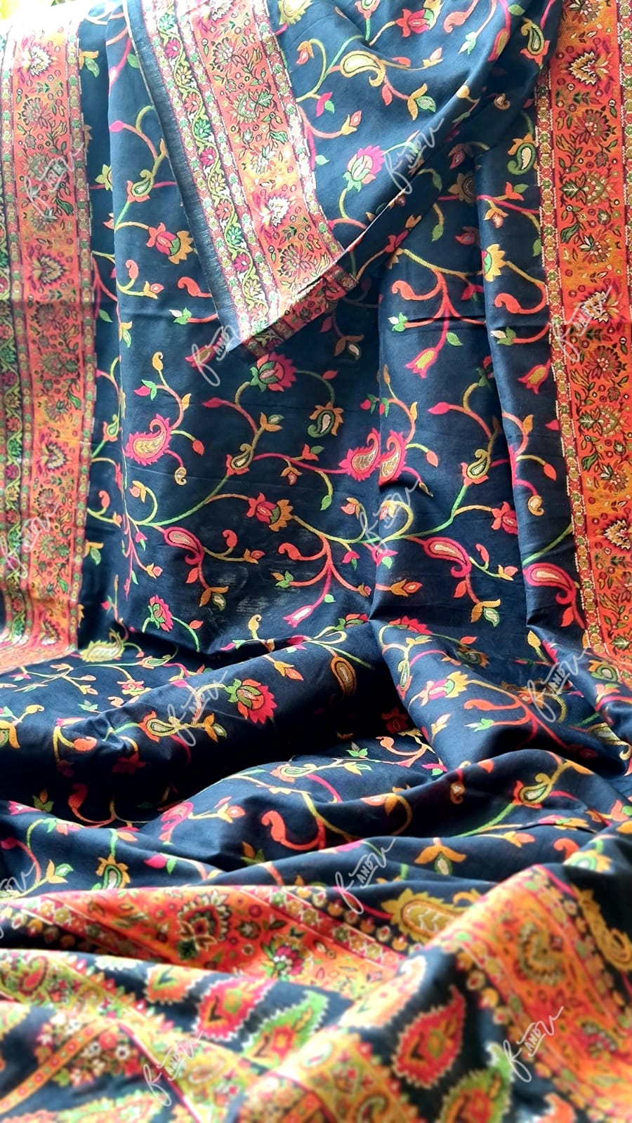 Black pasha Kani silk saree - Saffronfashionindia