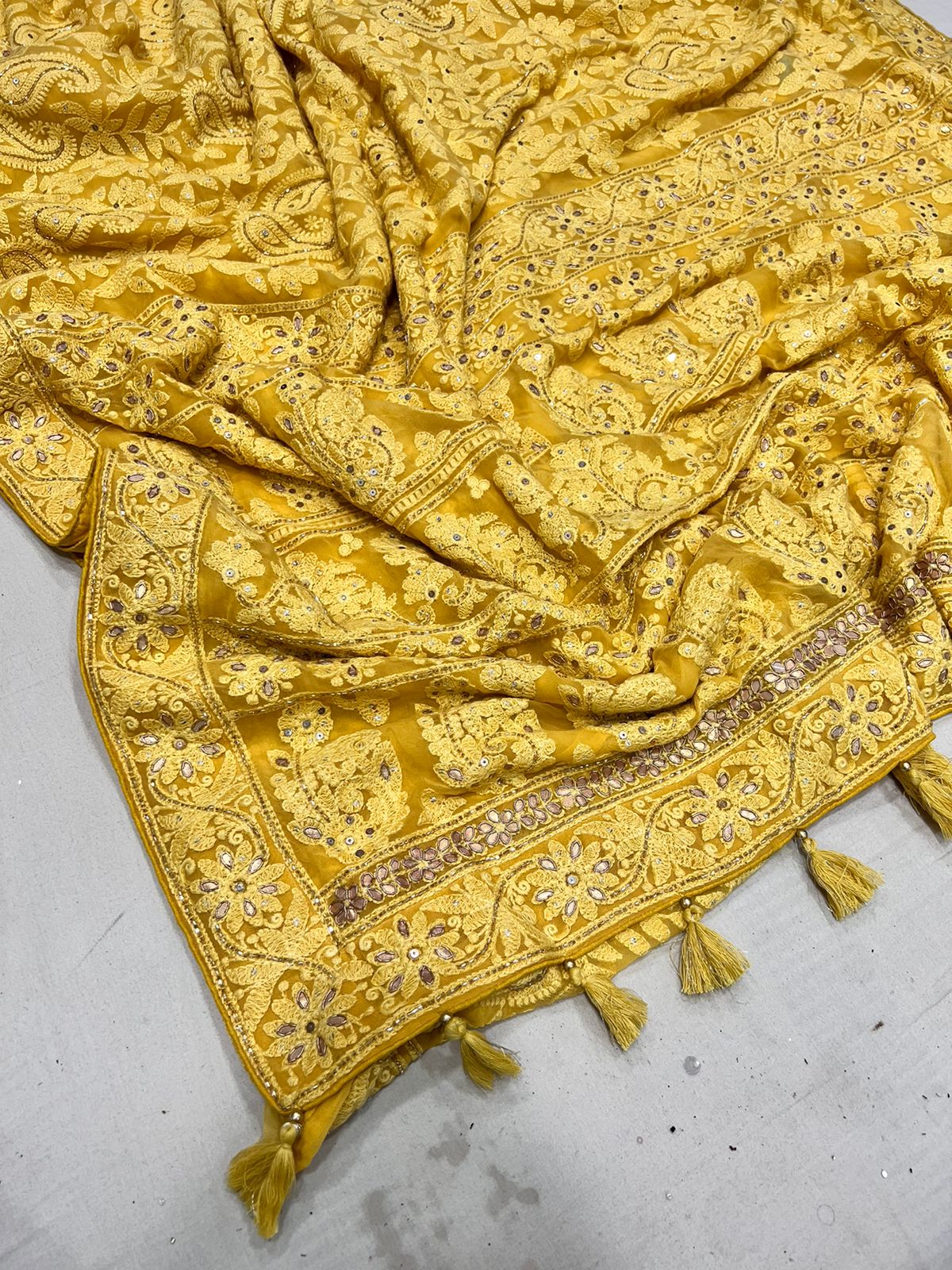 Jinnah Chikankari gottapatti saree - Saffronfashionindia