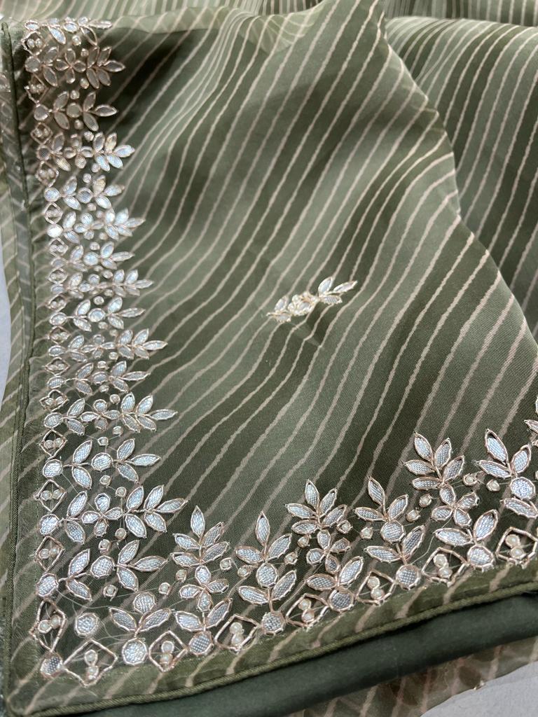 Muneba Lehariya organza saree - Saffronfashionindia