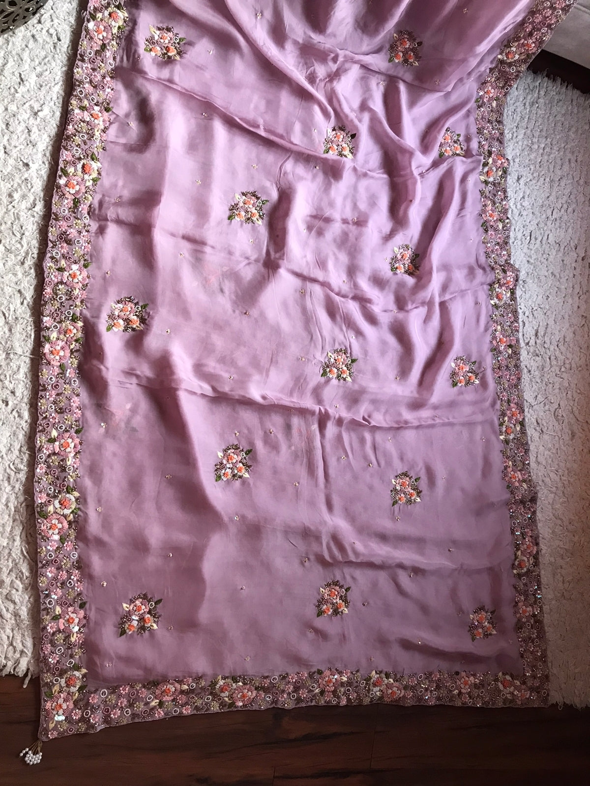 Premium mauve embroidery saree - Saffronfashionindia