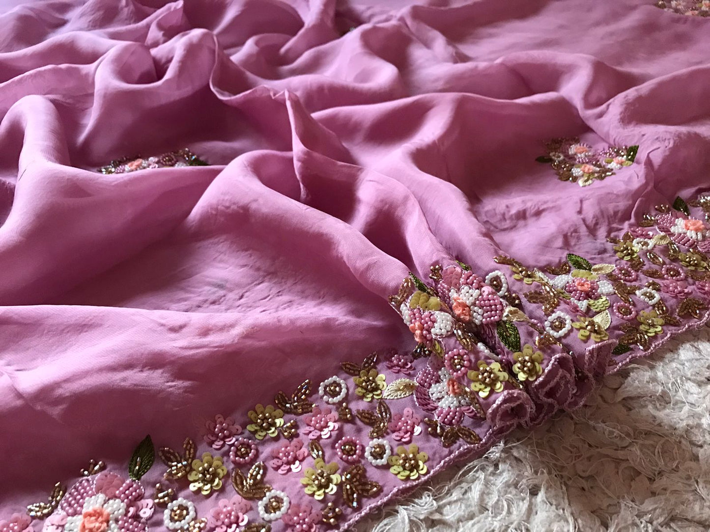 Mauve organza designer saree - Saffronfashionindia