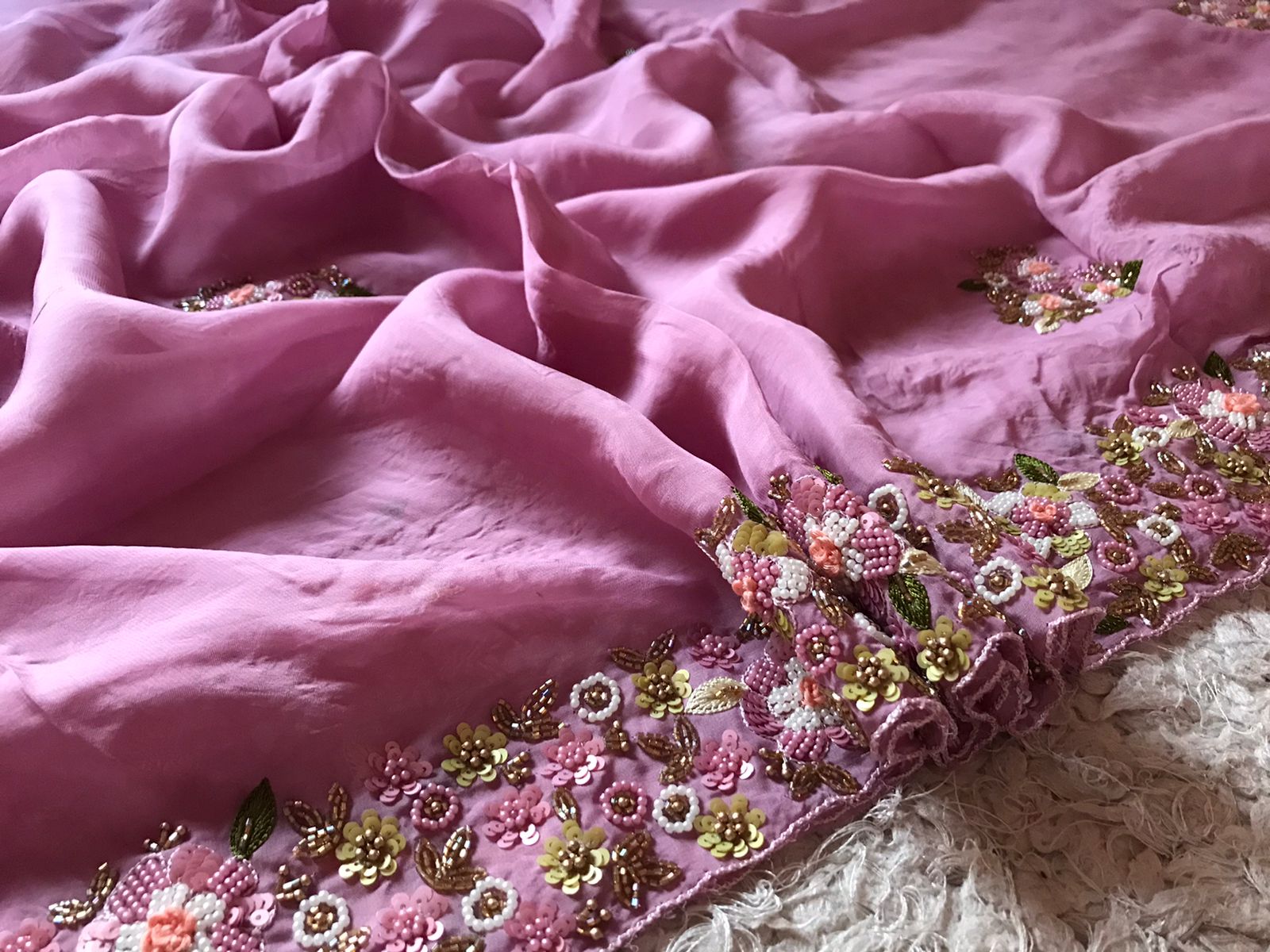 Mauve organza designer saree - Saffronfashionindia