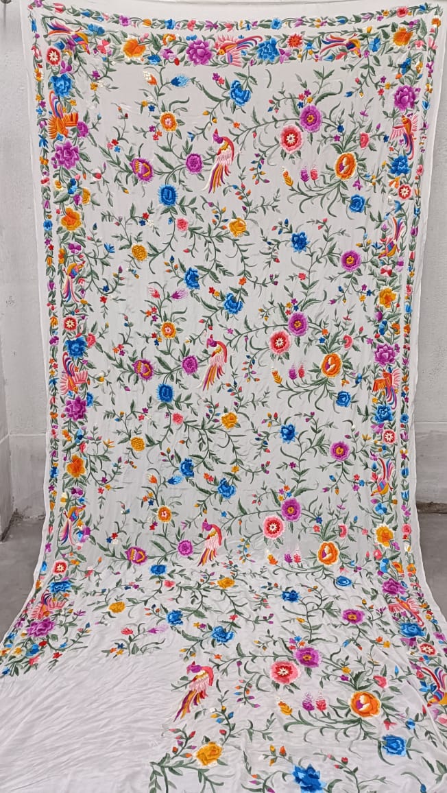 Suvedha crepe Parsi gara saree - Saffronfashionindia