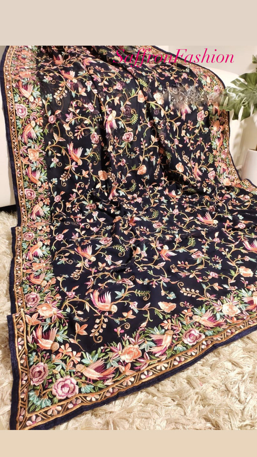 Parsi gara saree Georgette saree Indian sari blouse SaffronFashionindia