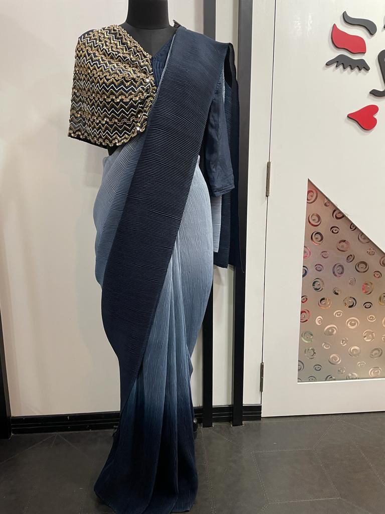 Fancy crushed lycra saree - Saffronfashionindia