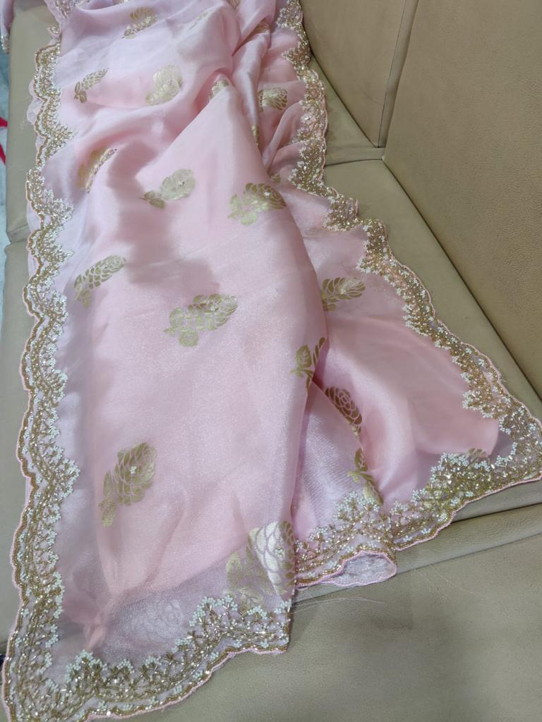 Organza foil partywear saree - Saffronfashionindia