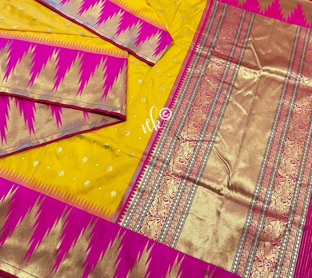 Women banarsi temple bordered saree - Saffronfashionindia