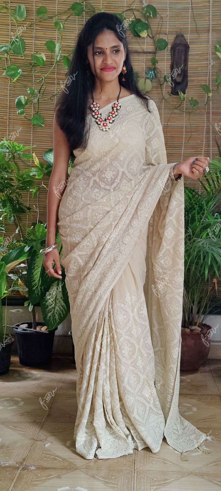 Kruti Chikankari Embroidery saree - Saffronfashionindia