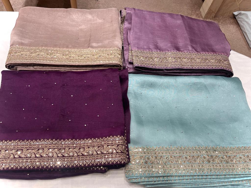 Velvet organza zardosi saree - Saffronfashionindia
