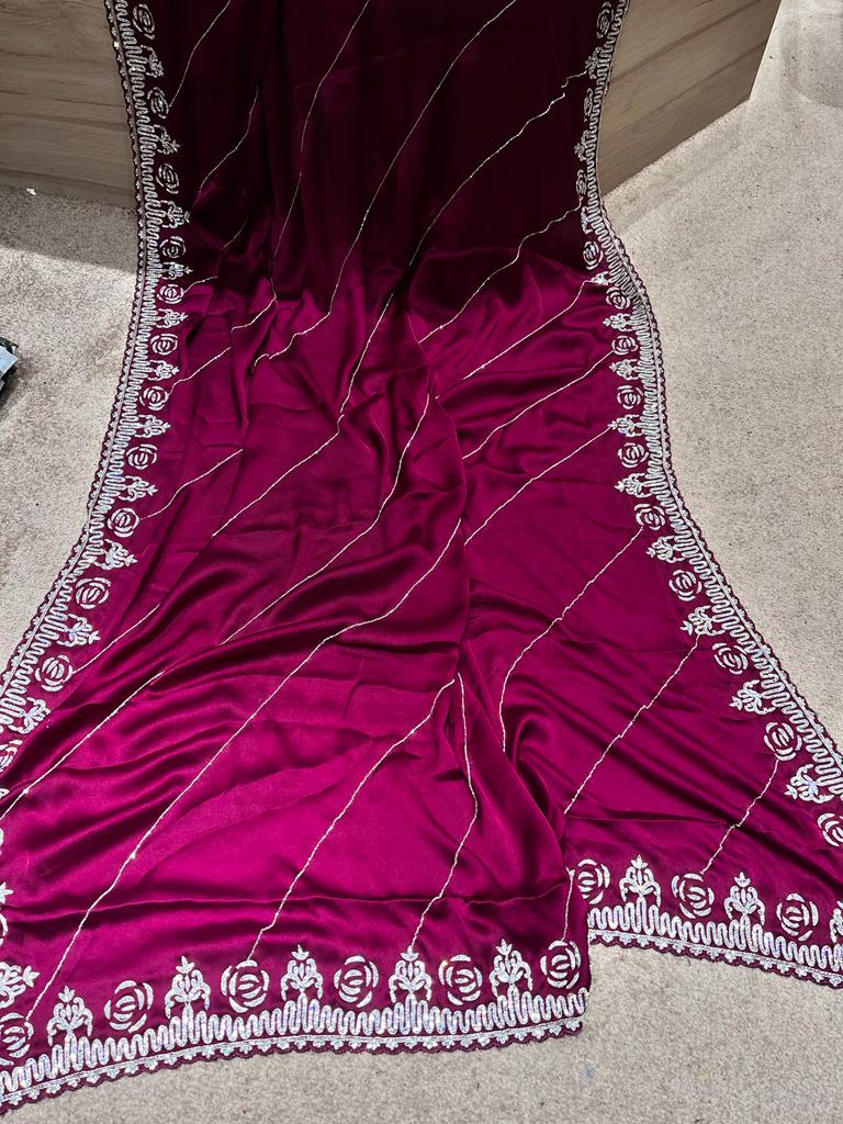 Avisha crepe zardosi saree - Saffronfashionindia