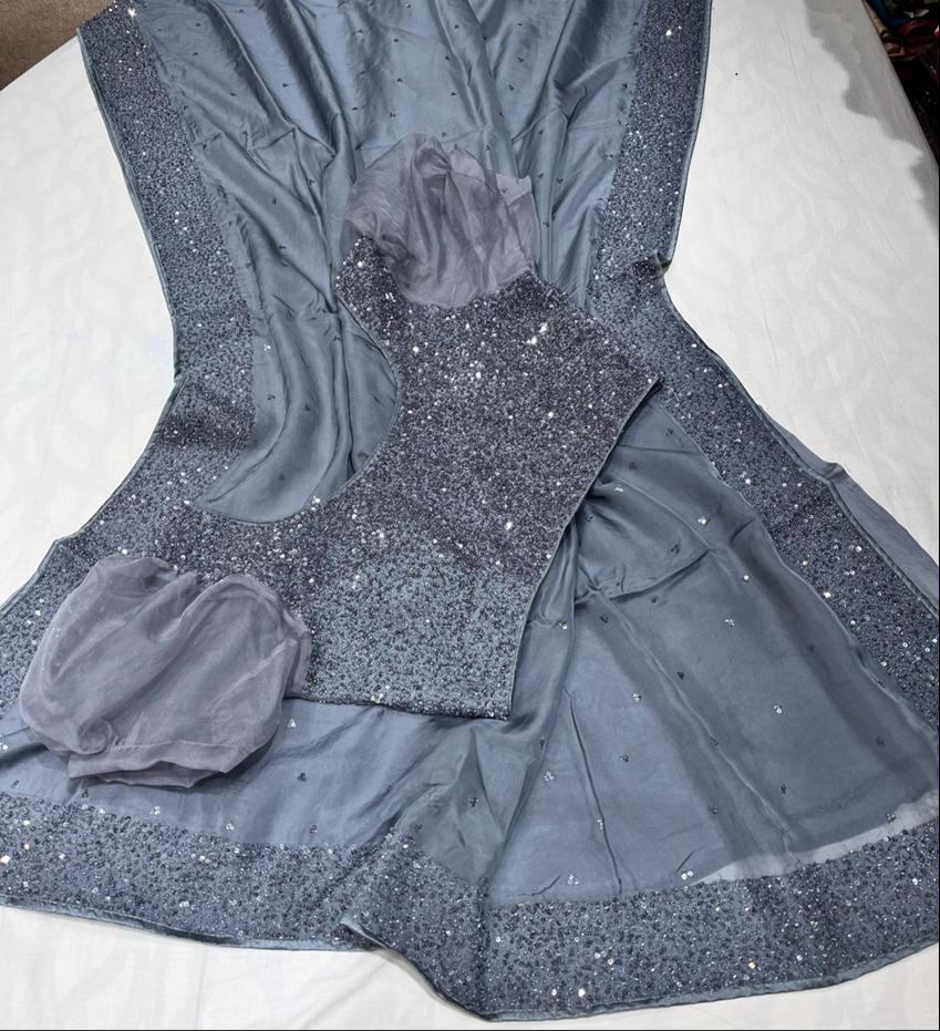 Posh organza sequins saree - Saffronfashionindia