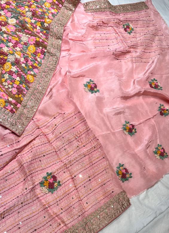 Unique organza embroidery saree - Saffronfashionindia