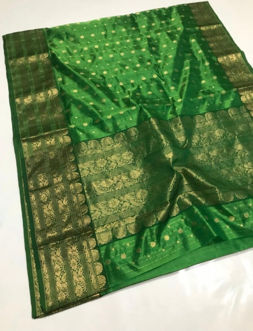 Green Chanderi saree - Saffronfashionindia