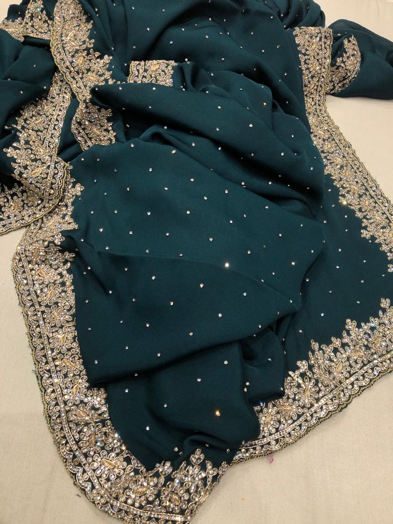 Crepe gorgette saree - Saffronfashionindia