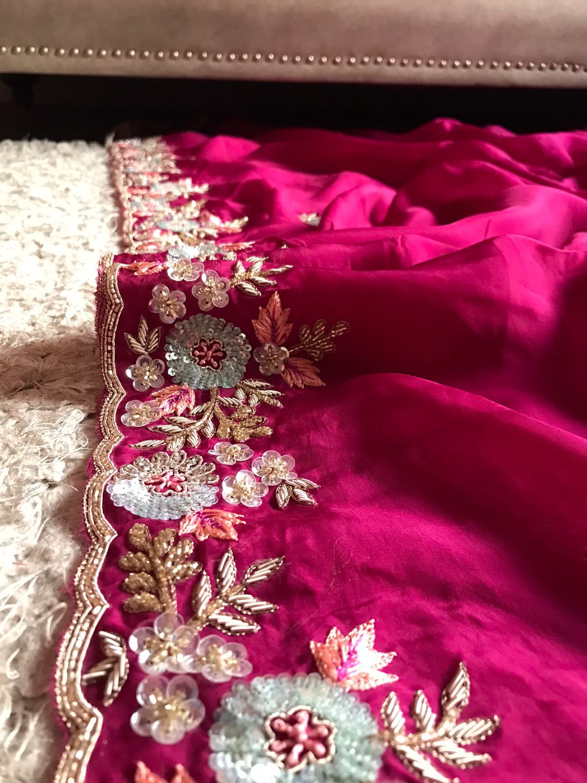 Wine inspired organza silk embroidered saree - Saffronfashionindia