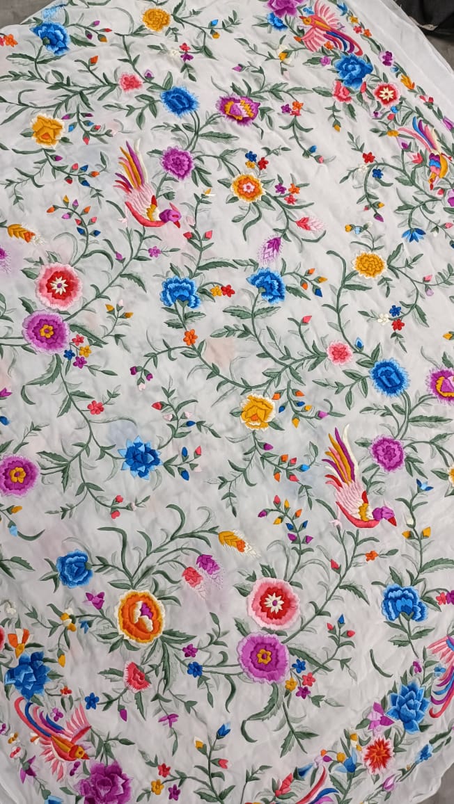 Suvedha crepe Parsi gara saree - Saffronfashionindia