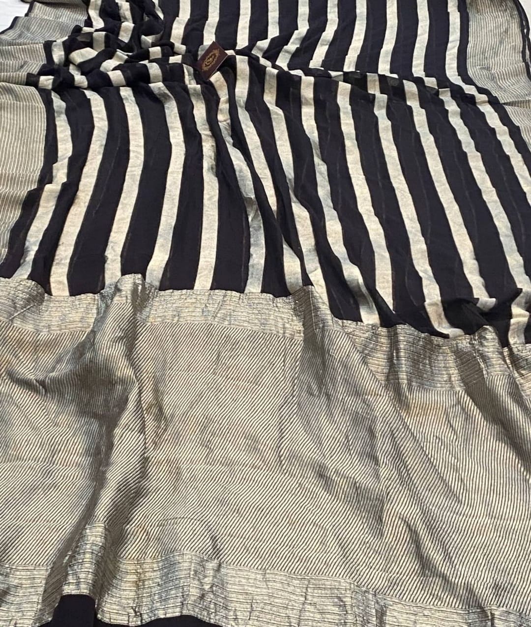 Beautiful striped gorgette saree - Saffronfashionindia