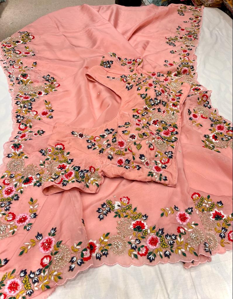 Nishika embroidery organza saree - Saffronfashionindia
