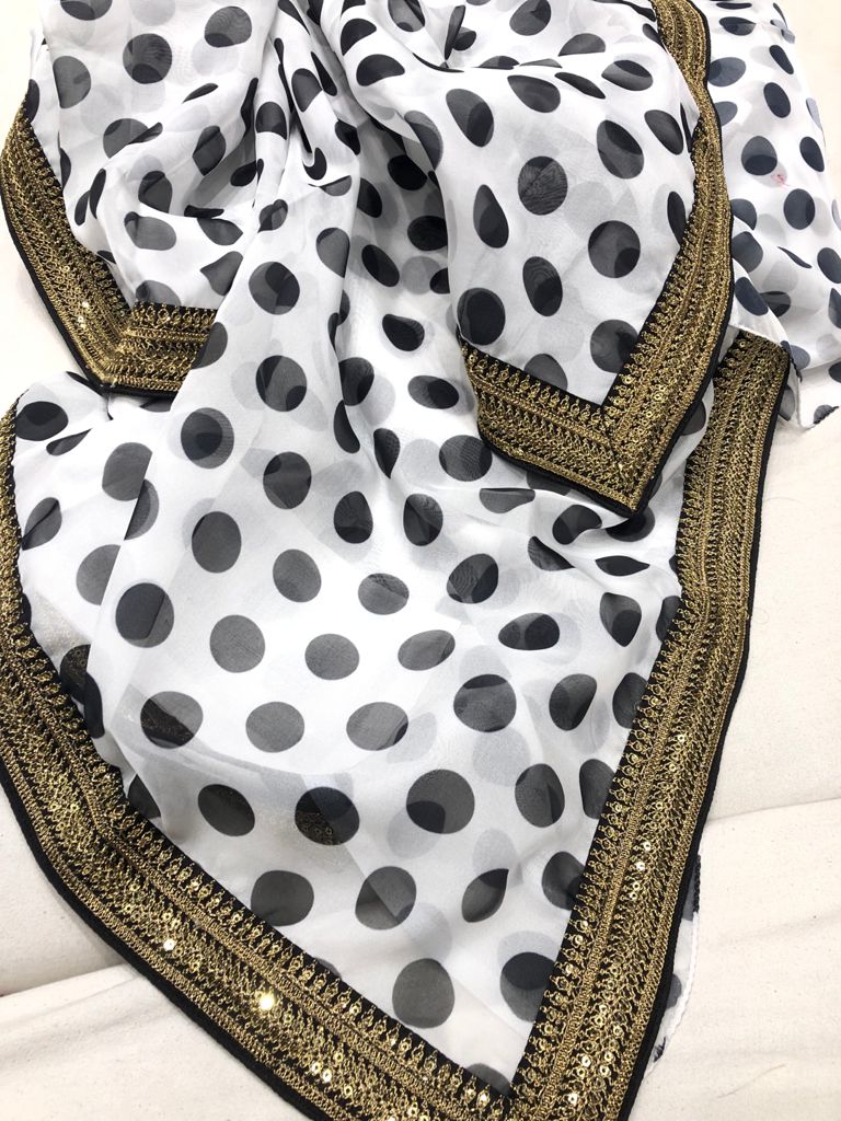Zardosi bordered polka dot saree - Saffronfashionindia