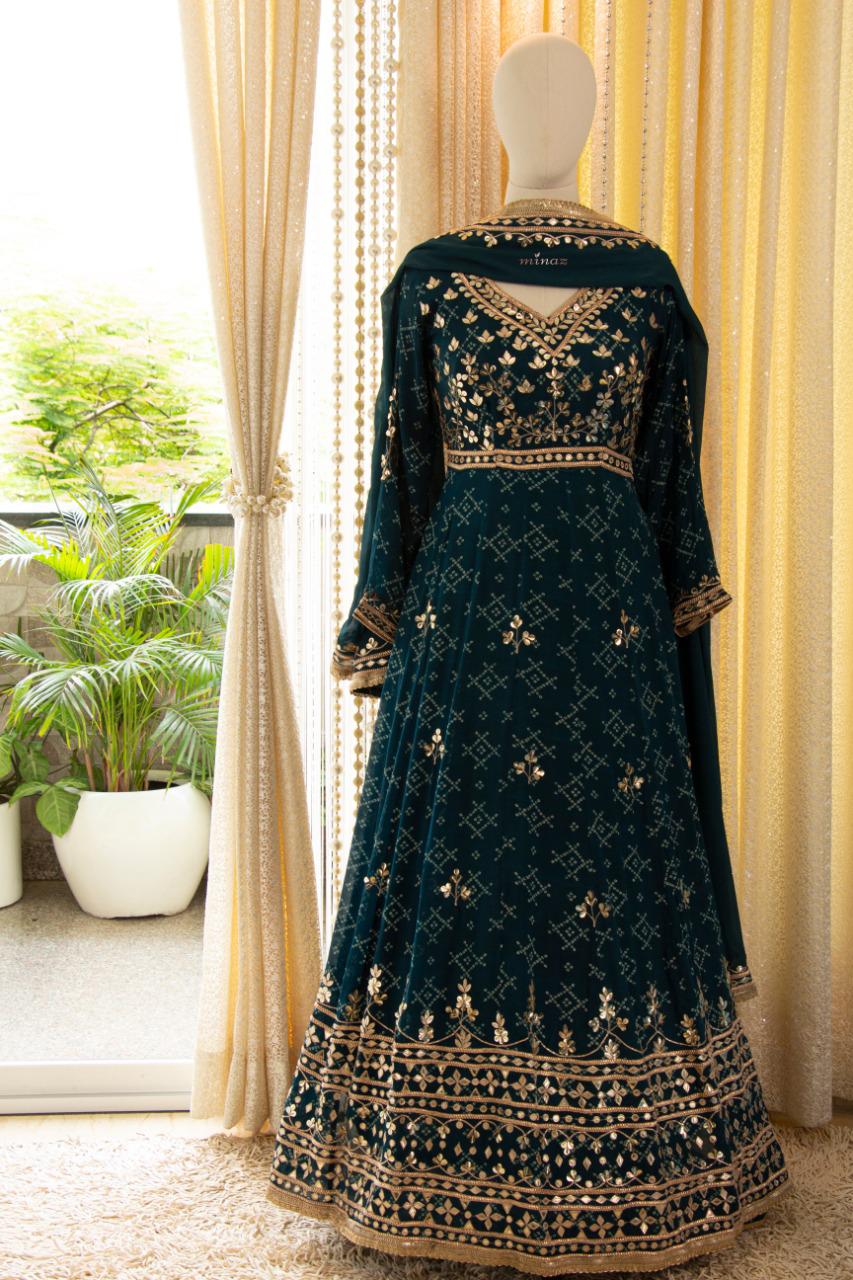 Meharbaan chinon gown set - Saffronfashionindia