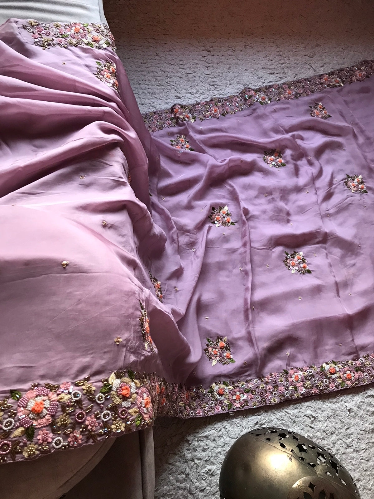 Premium mauve embroidery saree - Saffronfashionindia