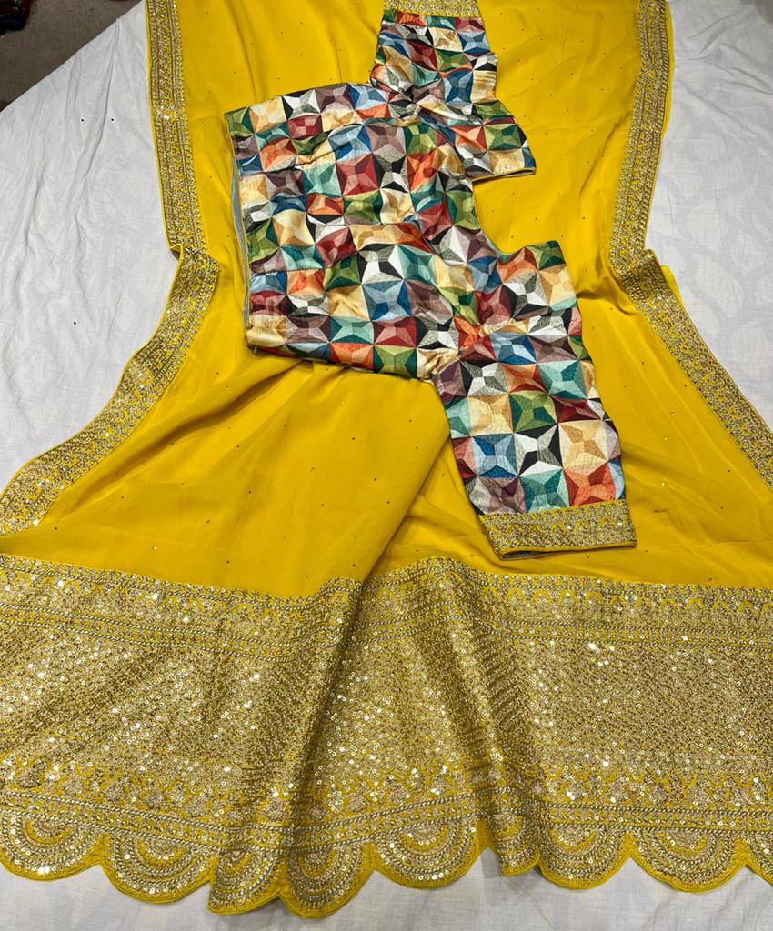 Anika gorgette zardosi saree - Saffronfashionindia