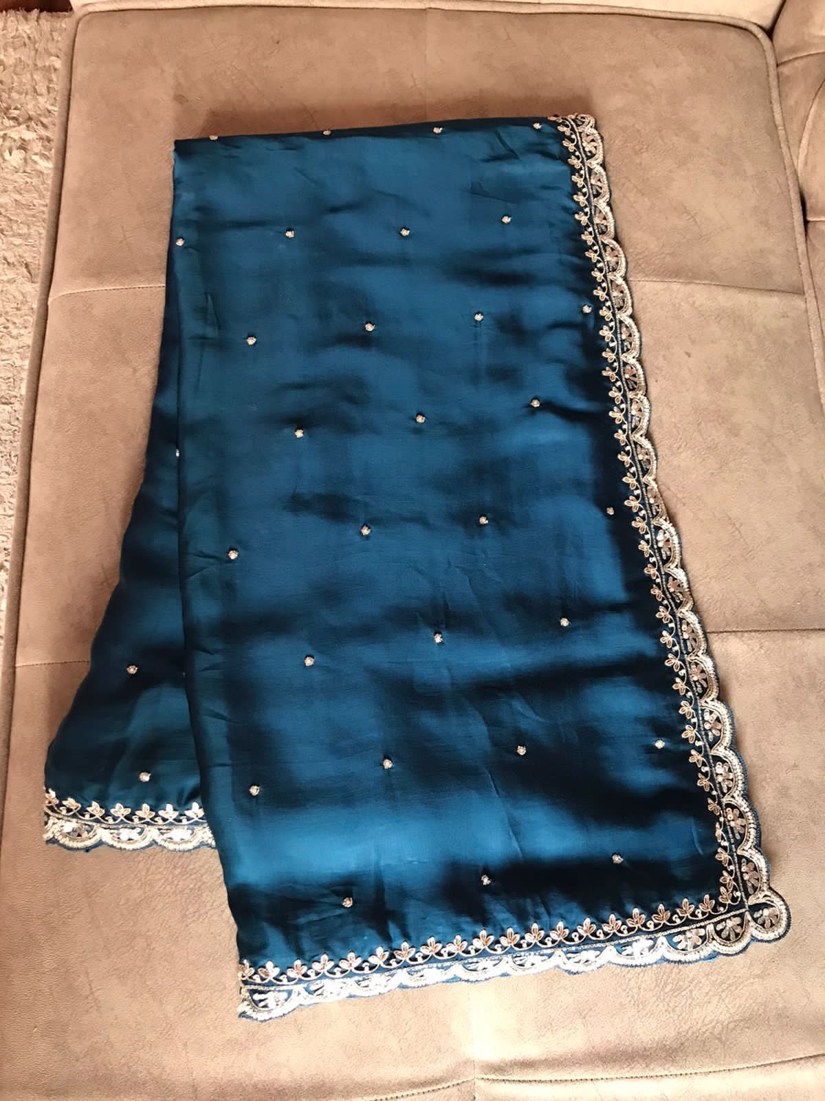 Uvi teal blue partywear saree - Saffronfashionindia