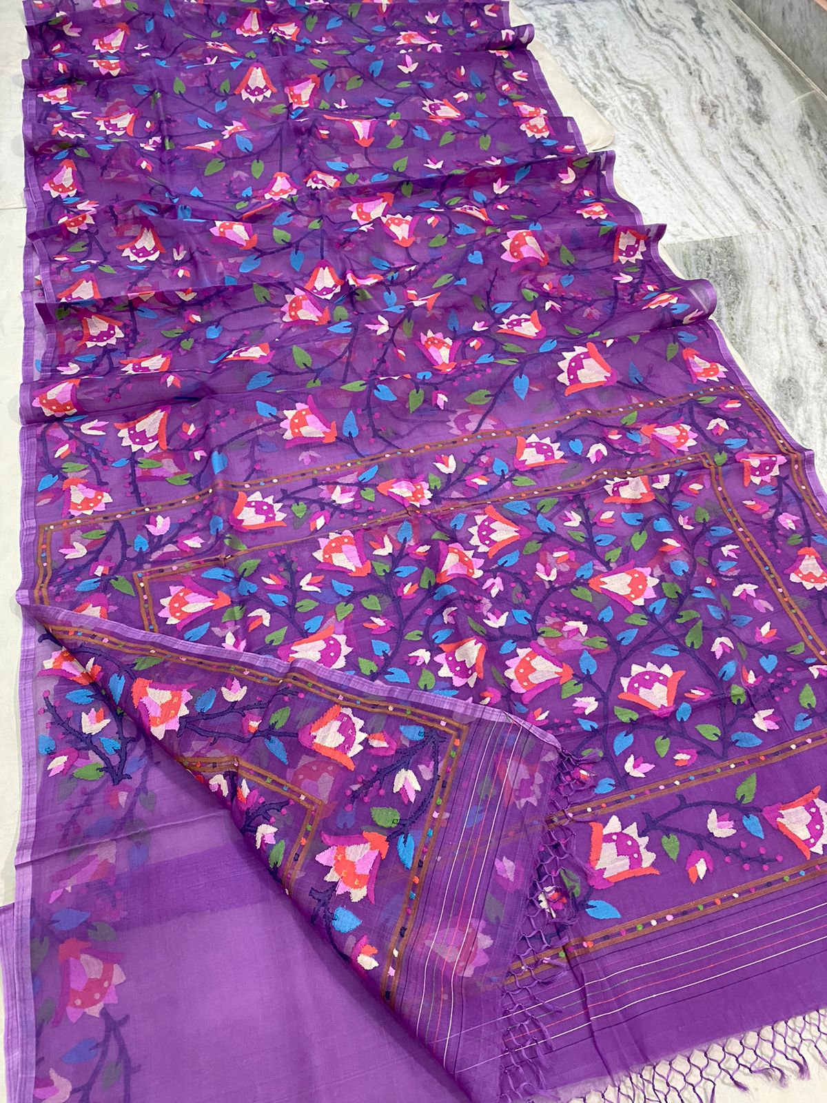 Rampuri purple jamdani saree - Saffronfashionindia