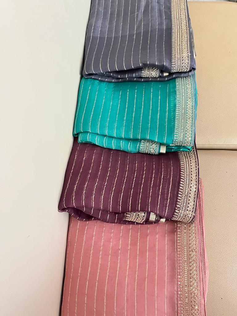 Ruhafza striped organza sequins saree party wear saree blouse - Saffronfashionindia