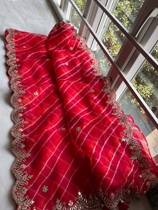 Beautiful red organza saree,,,partywear saree,,,sari - Saffronfashionindia