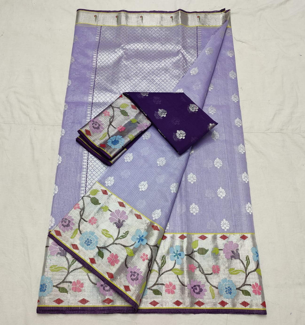 Lavender tissue kota zari saree - Saffronfashionindia