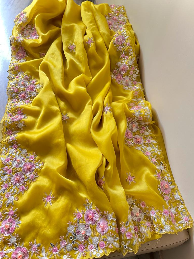 Shamsha organza embroidery saree - Saffronfashionindia