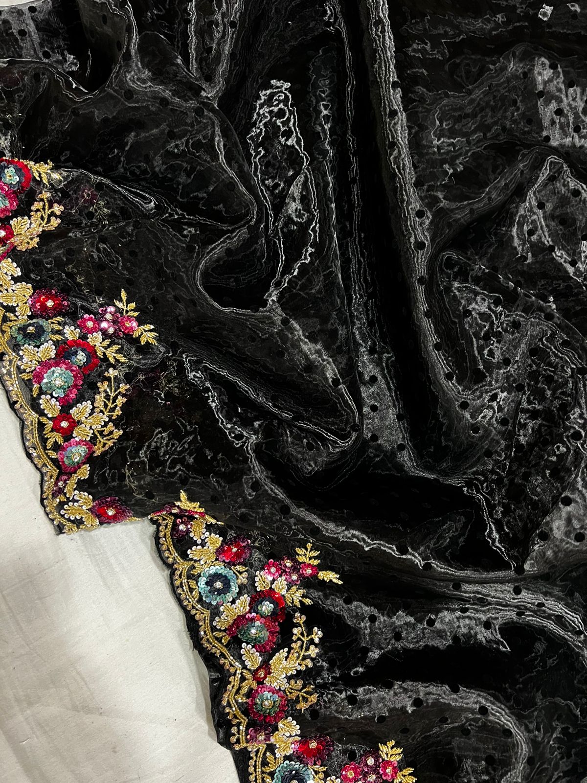 Black floral organza sare SaffronFashionindia