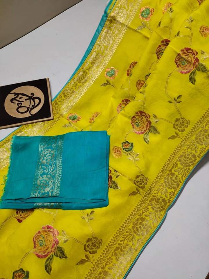 Italian moonga crepe banarsi saree - Saffronfashionindia