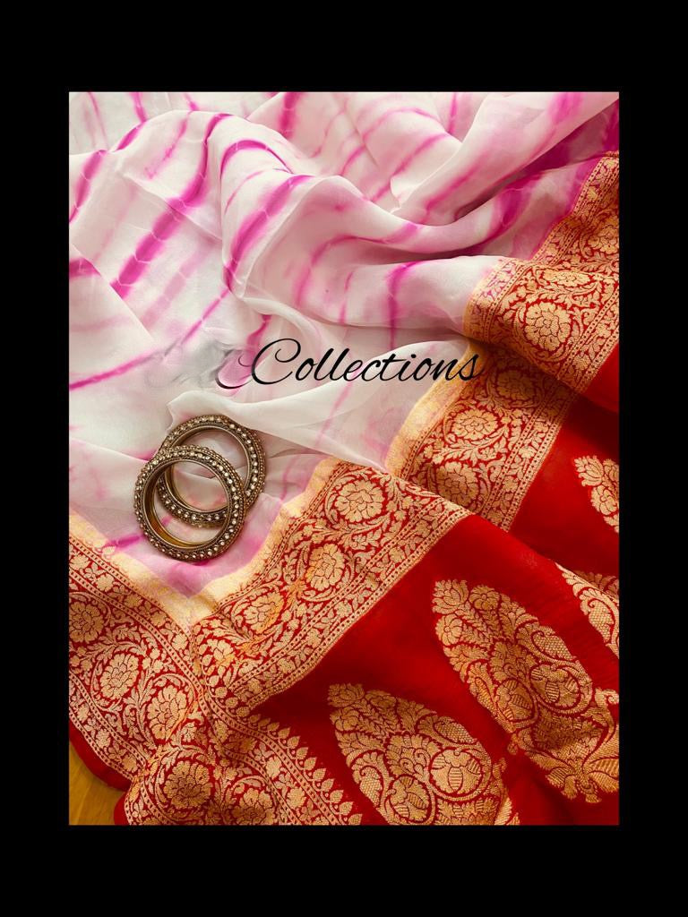 Shibpari gorgette chiffon saree - Saffronfashionindia