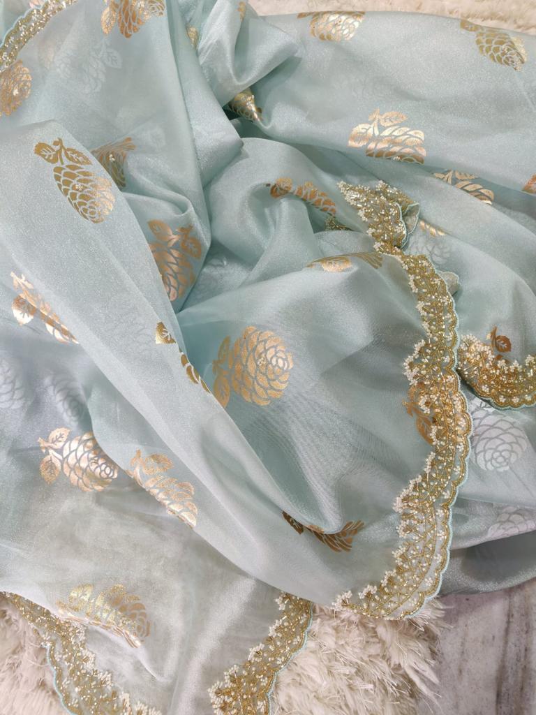 Organza foil partywear saree - Saffronfashionindia