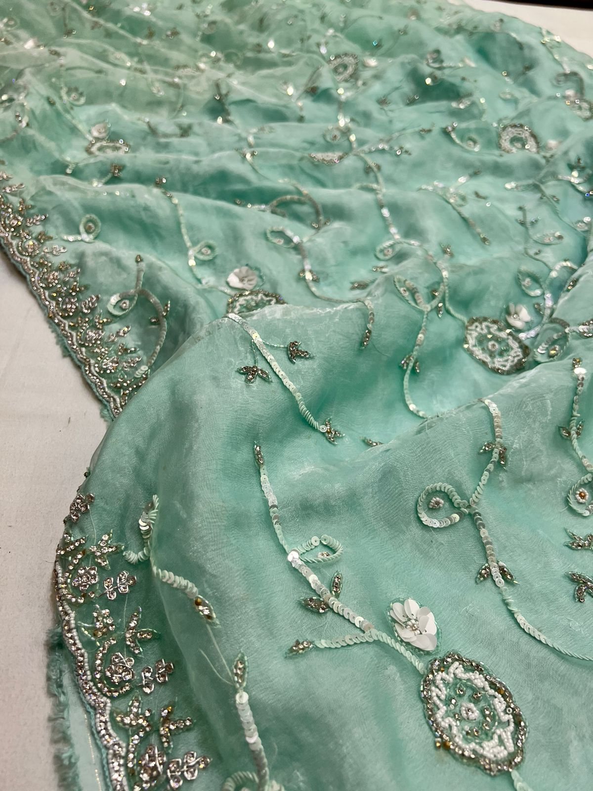 Moti sequence partywear saree - Saffronfashionindia