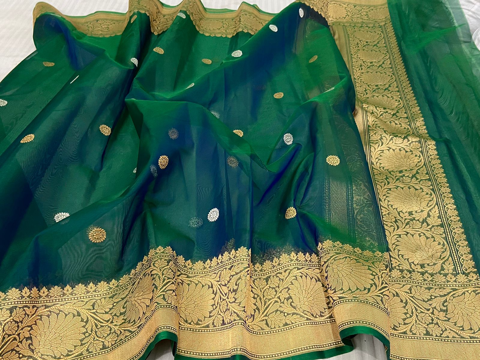 Emerald kora banarsi dupatta - Saffronfashionindia